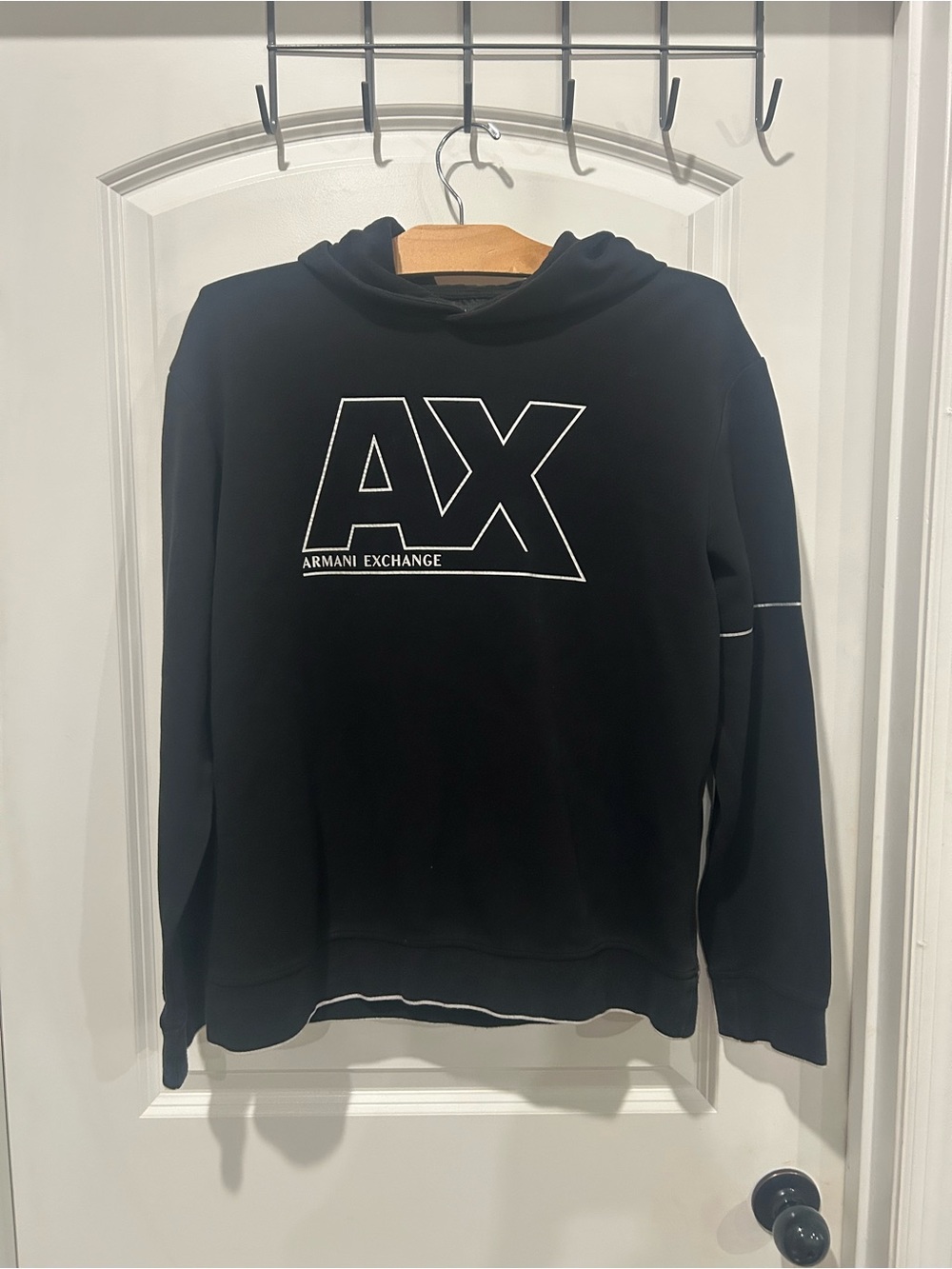 Armani Exchange Black Hoodie with White AX Logo